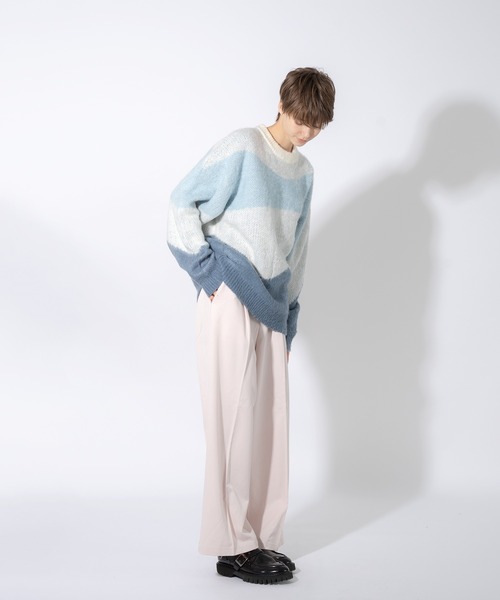 ONCILY(オンシェリー)の「WAVE PATTERN SHAGGY KNIT / シャギーウェーブニット(ニット/セーター・メンズ・オリーブ/ブルー・MEDIUM/LARGE)」の9枚目の写真