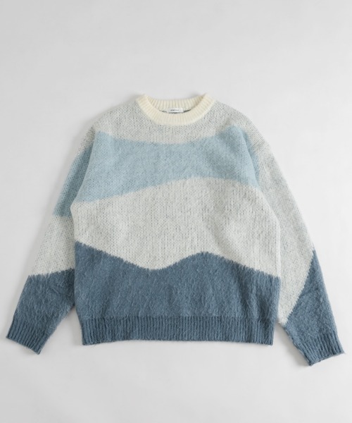 ONCILY(オンシェリー)の「WAVE PATTERN SHAGGY KNIT / シャギーウェーブニット(ニット/セーター・メンズ・オリーブ/ブルー・MEDIUM/LARGE)」の13枚目の写真