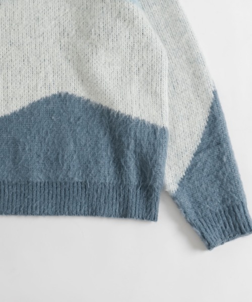 ONCILY(オンシェリー)の「WAVE PATTERN SHAGGY KNIT / シャギーウェーブニット(ニット/セーター・メンズ・オリーブ/ブルー・MEDIUM/LARGE)」の15枚目の写真