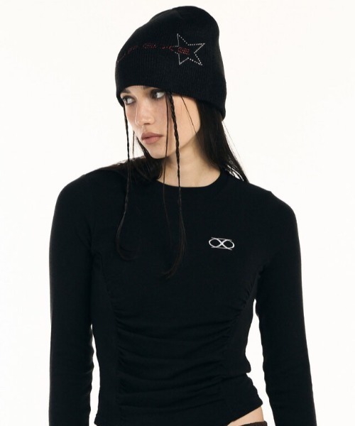 SETUPEXE（セットアップイーエックスイー）の「【SETUP‐EXE/セットアップエグゼ】Star red lettering hotfix Beanie/ラインストーン ビジュー ビーニー ニット帽 帽子（ニットキャップ/ビーニー・レディース・アイボリー/ブラック/モカ・ONE SIZE）」の14枚目の写真