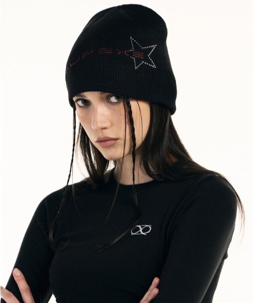 SETUPEXE（セットアップイーエックスイー）の「【SETUP‐EXE/セットアップエグゼ】Star red lettering hotfix Beanie/ラインストーン ビジュー ビーニー ニット帽 帽子（ニットキャップ/ビーニー・レディース・アイボリー/ブラック/モカ・ONE SIZE）」の11枚目の写真