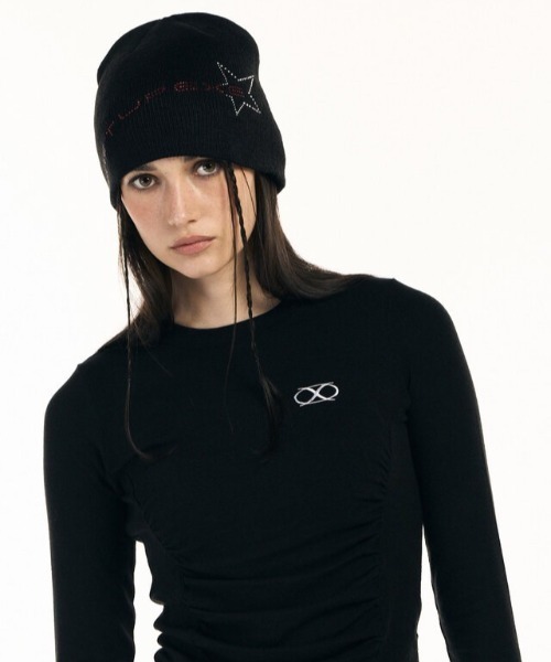 SETUPEXE（セットアップイーエックスイー）の「【SETUP‐EXE/セットアップエグゼ】Star red lettering hotfix Beanie/ラインストーン ビジュー ビーニー ニット帽 帽子（ニットキャップ/ビーニー・レディース・アイボリー/ブラック/モカ・ONE SIZE）」の12枚目の写真