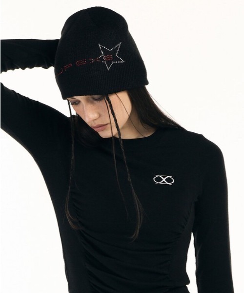 SETUPEXE（セットアップイーエックスイー）の「【SETUP‐EXE/セットアップエグゼ】Star red lettering hotfix Beanie/ラインストーン ビジュー ビーニー ニット帽 帽子（ニットキャップ/ビーニー・レディース・アイボリー/ブラック/モカ・ONE SIZE）」の13枚目の写真