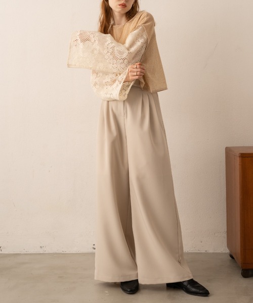 hinari(ヒナリ)の「ヘムフック2WAYワイドパンツ(その他パンツ・レディース・キャメル/チャコールグレー/アイボリー/ブラック/ベージュ・FREE/X-SMALL/SMALL)」の14枚目の写真