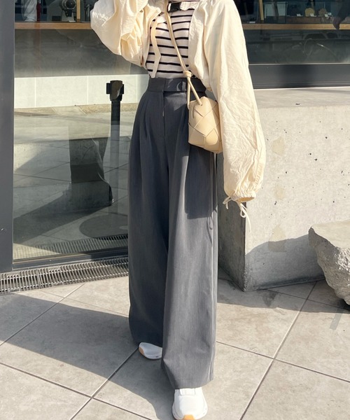 hinari(ヒナリ)の「ヘムフック2WAYワイドパンツ(その他パンツ・レディース・キャメル/チャコールグレー/アイボリー/ブラック/ベージュ・FREE/X-SMALL/SMALL)」の19枚目の写真