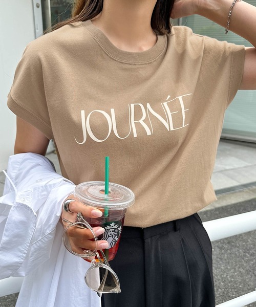 andme（アンドミー）の「ロゴプリントフレンチスリーブTシャツ（Tシャツ/カットソー・レディース・ブラック/ホワイト×ブラック/チャコールグレー/ベージュ/ネイビー/ホワイト×レッド/ブルーグリーン/カーキ/スミクロ/ホワイト×シルバー・M）」の15枚目の写真