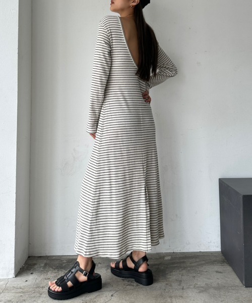 TRUNC（トランクエイティーエイト）の「Back Open Border Dress（ワンピース・レディース・アイボリー/ブラック・FREE）」の16枚目の写真