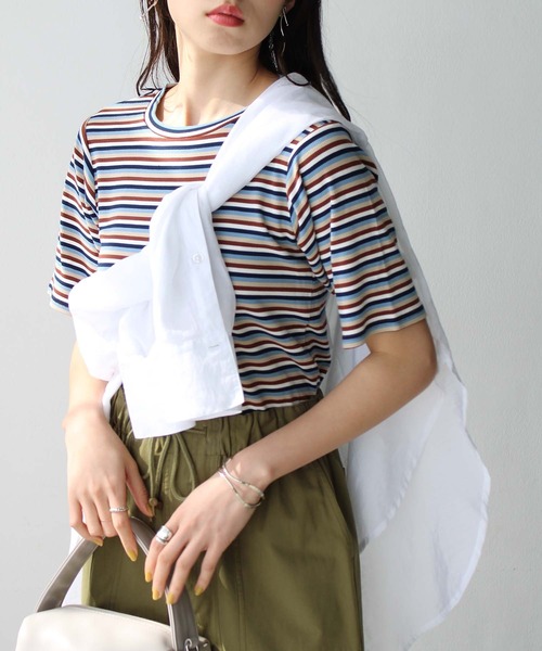 GeeRA(ジーラ)の「マルチボーダー5分袖リブカットソー(Tシャツ/カットソー・レディース・ピンク/ブルー/レッド/ブラウン・SMALL/MEDIUM/LARGE/X-LARGE)」の22枚目の写真