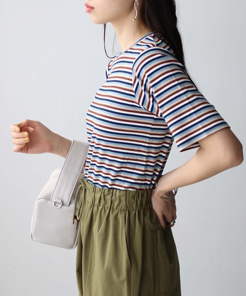 GeeRA(ジーラ)の「マルチボーダー5分袖リブカットソー(Tシャツ/カットソー・レディース・ピンク/ブルー/レッド/ブラウン・SMALL/MEDIUM/LARGE/X-LARGE)」の20枚目の写真