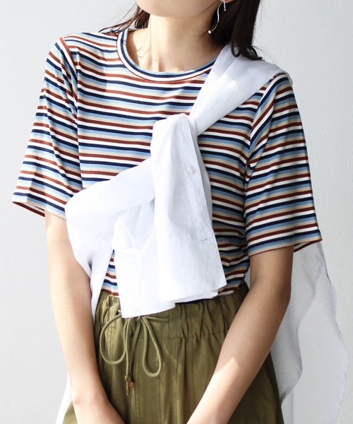 GeeRA(ジーラ)の「マルチボーダー5分袖リブカットソー(Tシャツ/カットソー・レディース・ピンク/ブルー/レッド/ブラウン・SMALL/MEDIUM/LARGE/X-LARGE)」の18枚目の写真