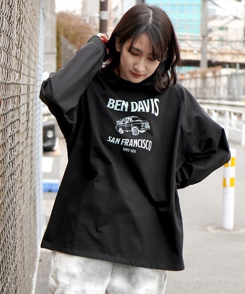 BEN DAVIS(ベンデイビス)の「《BEN DAVIS》 LADIES PRINT LONG SLEEVE(Tシャツ/カットソー・レディース・ホワイト/ホワイト×ブラック/ブラック・FREE)」の1枚目の写真