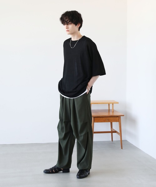 【ブルース】ANREALAGE ビッグブランケット + 半袖ニット SOMEDIFF サマーニット メンズ 半袖 クルーネック セーター 夏