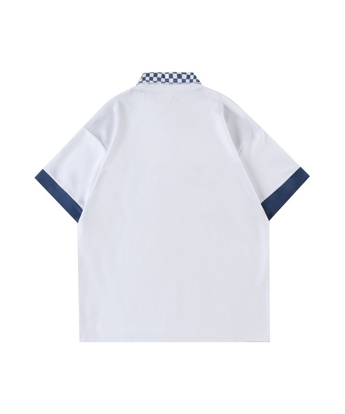 HOOK(フック)の「HOOK -original- レーシング風ブロックチェック切り替え半袖ハーフジップ (SS)(Tシャツ/カットソー・メンズ・ホワイト/ブラック・M/L/XL)」の4枚目の写真