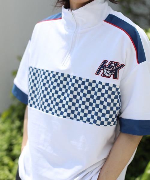 HOOK(フック)の「HOOK -original- レーシング風ブロックチェック切り替え半袖ハーフジップ (SS)(Tシャツ/カットソー・メンズ・ホワイト/ブラック・M/L/XL)」の14枚目の写真