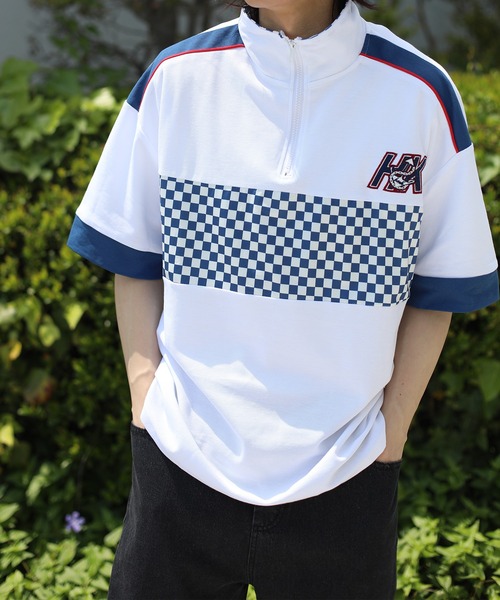 HOOK(フック)の「HOOK -original- レーシング風ブロックチェック切り替え半袖ハーフジップ (SS)(Tシャツ/カットソー・メンズ・ホワイト/ブラック・M/L/XL)」の15枚目の写真