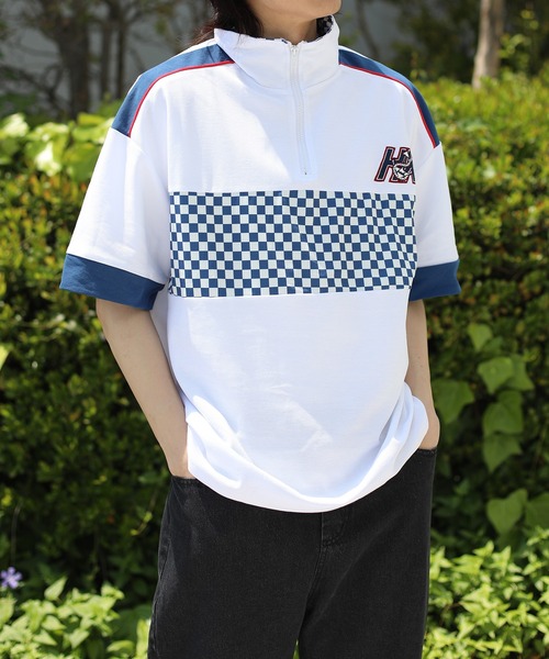 HOOK(フック)の「HOOK -original- レーシング風ブロックチェック切り替え半袖ハーフジップ (SS)(Tシャツ/カットソー・メンズ・ホワイト/ブラック・M/L/XL)」の16枚目の写真