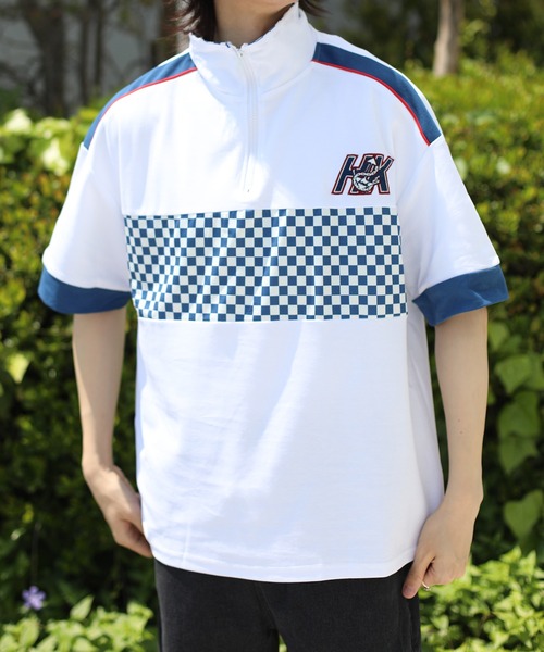 HOOK(フック)の「HOOK -original- レーシング風ブロックチェック切り替え半袖ハーフジップ (SS)(Tシャツ/カットソー・メンズ・ホワイト/ブラック・M/L/XL)」の17枚目の写真