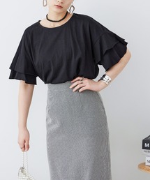 大きいサイズ ダブルフリルスリーブ Tシャツ