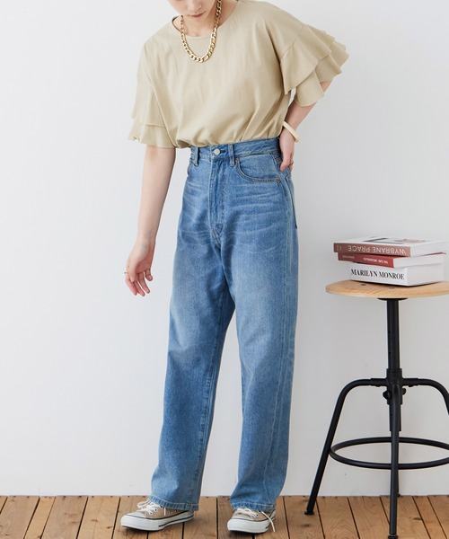 Fashion Letter(ファッションレター)の「大きいサイズ ダブルフリルスリーブ Tシャツ(Tシャツ/カットソー・レディース・ベージュ/カーキ/ブラウン系その他/ピンク系その他/ブラック・M~L/LL~3L/4L~5L)」の8枚目の写真