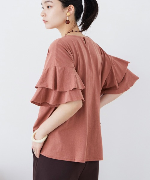 Fashion Letter(ファッションレター)の「大きいサイズ ダブルフリルスリーブ Tシャツ(Tシャツ/カットソー・レディース・ベージュ/カーキ/ブラウン系その他/ピンク系その他/ブラック・M~L/LL~3L/4L~5L)」の15枚目の写真