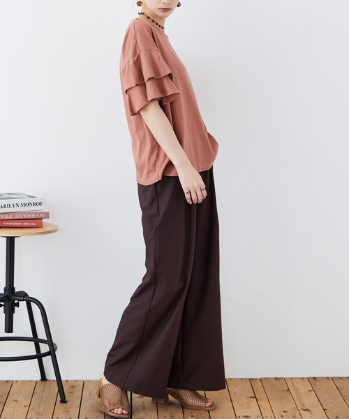 Fashion Letter(ファッションレター)の「大きいサイズ ダブルフリルスリーブ Tシャツ(Tシャツ/カットソー・レディース・ベージュ/カーキ/ブラウン系その他/ピンク系その他/ブラック・M~L/LL~3L/4L~5L)」の16枚目の写真