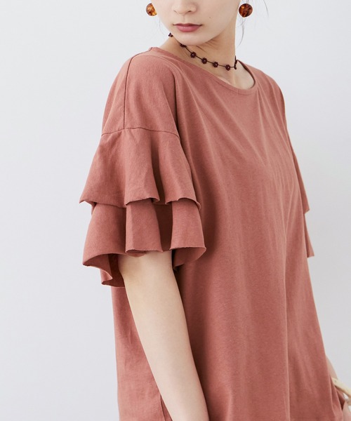 Fashion Letter(ファッションレター)の「大きいサイズ ダブルフリルスリーブ Tシャツ(Tシャツ/カットソー・レディース・ベージュ/カーキ/ブラウン系その他/ピンク系その他/ブラック・M~L/LL~3L/4L~5L)」の17枚目の写真
