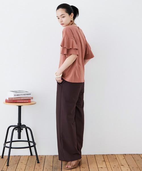 Fashion Letter(ファッションレター)の「大きいサイズ ダブルフリルスリーブ Tシャツ(Tシャツ/カットソー・レディース・ベージュ/カーキ/ブラウン系その他/ピンク系その他/ブラック・M~L/LL~3L/4L~5L)」の18枚目の写真
