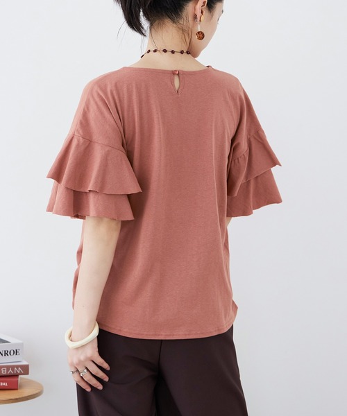 Fashion Letter(ファッションレター)の「大きいサイズ ダブルフリルスリーブ Tシャツ(Tシャツ/カットソー・レディース・ベージュ/カーキ/ブラウン系その他/ピンク系その他/ブラック・M~L/LL~3L/4L~5L)」の19枚目の写真
