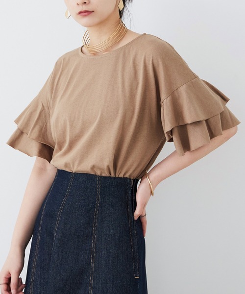 Fashion Letter(ファッションレター)の「大きいサイズ ダブルフリルスリーブ Tシャツ(Tシャツ/カットソー・レディース・ベージュ/カーキ/ブラウン系その他/ピンク系その他/ブラック・M~L/LL~3L/4L~5L)」の21枚目の写真