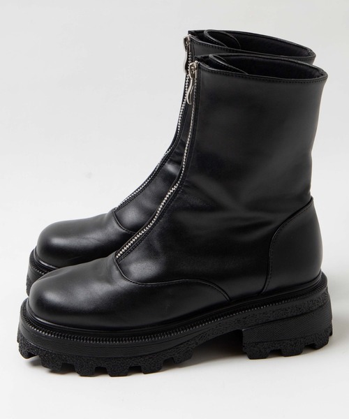 WEGO(ウィゴー)の「WEGO/フロントZIPショートブーツ(ブーツ・レディース・ブラック/オフホワイト・MEDIUM/LARGE)」の3枚目の写真