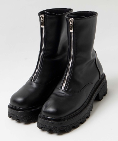 WEGO(ウィゴー)の「WEGO/フロントZIPショートブーツ(ブーツ・レディース・ブラック/オフホワイト・MEDIUM/LARGE)」の6枚目の写真