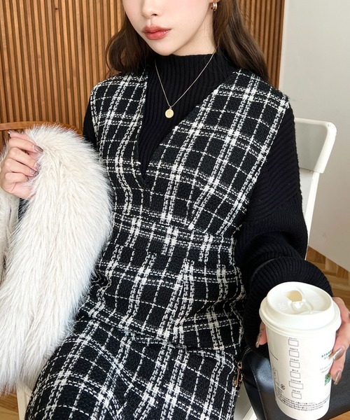 moment+（モーメントプラス）の「ツイードマーメイドワンピース(ツイードワンピース)（ワンピース・レディース・ブラウン/ブラック・M/L）」の14枚目の写真