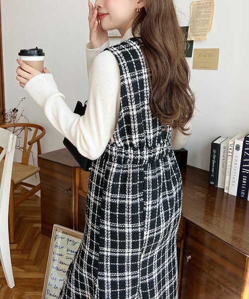 moment+（モーメントプラス）の「ツイードマーメイドワンピース(ツイードワンピース)（ワンピース・レディース・ブラウン/ブラック・M/L）」の19枚目の写真