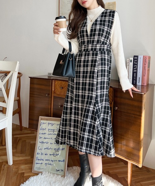 moment+（モーメントプラス）の「ツイードマーメイドワンピース(ツイードワンピース)（ワンピース・レディース・ブラウン/ブラック・M/L）」の21枚目の写真