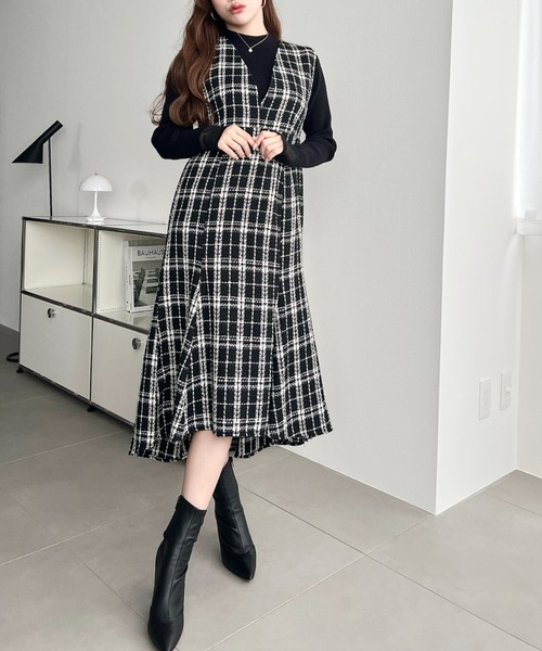 ♡Rene ツイード　マーメイド ワンピース♡ moment+ ワンピース ツイードマーメイドワンピース(ツイードワンピース