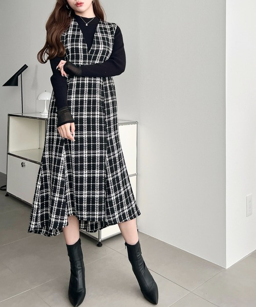 セール】ツイードマーメイドワンピース(ツイードワンピース