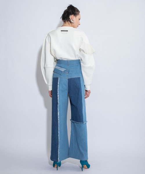 AULA AILA（アウラアイラ）の「2WAYコンビネーションデニムパンツ（デニムパンツ・レディース・ブラック/インディゴブルー/マルチ・0/1）」の8枚目の写真