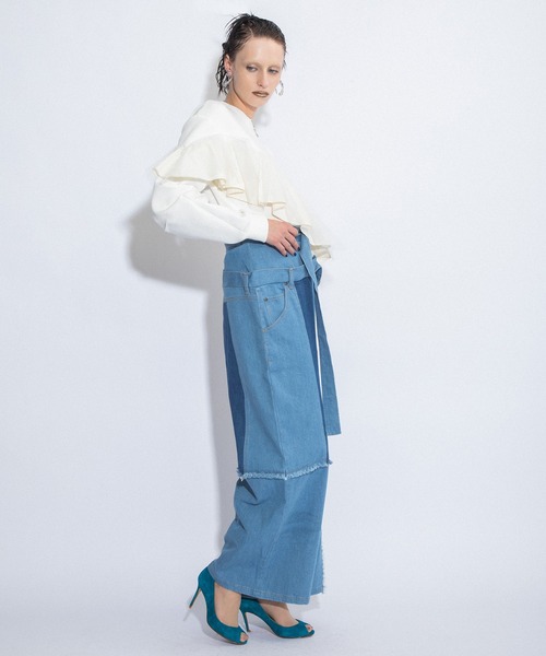 AULA AILA（アウラアイラ）の「2WAYコンビネーションデニムパンツ（デニムパンツ・レディース・ブラック/インディゴブルー/マルチ・0/1）」の7枚目の写真