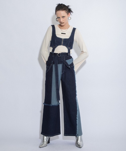 AULA AILA（アウラアイラ）の「2WAYコンビネーションデニムパンツ（デニムパンツ・レディース・ブラック/インディゴブルー/マルチ・0/1）」の10枚目の写真