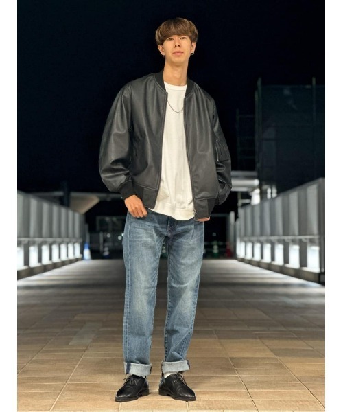 BACK NUMBER（バックナンバー）の「【BACK NUMBER】フェイクレザー MA-1フライトジャケット（MA-1・メンズ・オリーブ/ブラック・L/M/XL）」の22枚目の写真