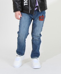 王冠 ロゴ ワッペン デニム ロングパンツ 8833K