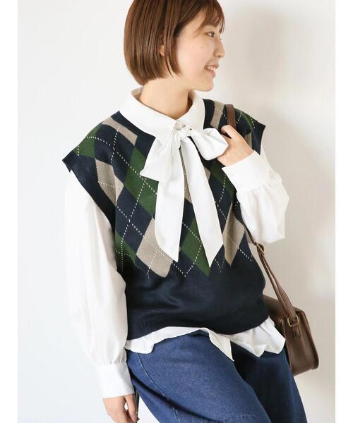 ehka sopo（エヘカソポ）の「柄アソートボウタイシャツ（シャツ/ブラウス・レディース・ピンク/ベージュ/ブラック/オフホワイト・F）」の2枚目の写真