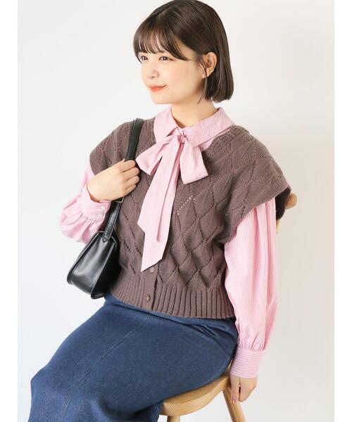 ehka sopo（エヘカソポ）の「柄アソートボウタイシャツ（シャツ/ブラウス・レディース・ピンク/ベージュ/ブラック/オフホワイト・F）」の6枚目の写真