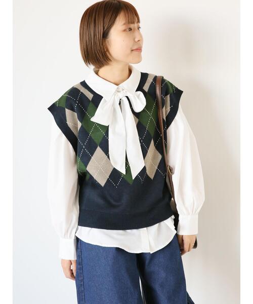 ehka sopo（エヘカソポ）の「柄アソートボウタイシャツ（シャツ/ブラウス・レディース・ピンク/ベージュ/ブラック/オフホワイト・F）」の9枚目の写真