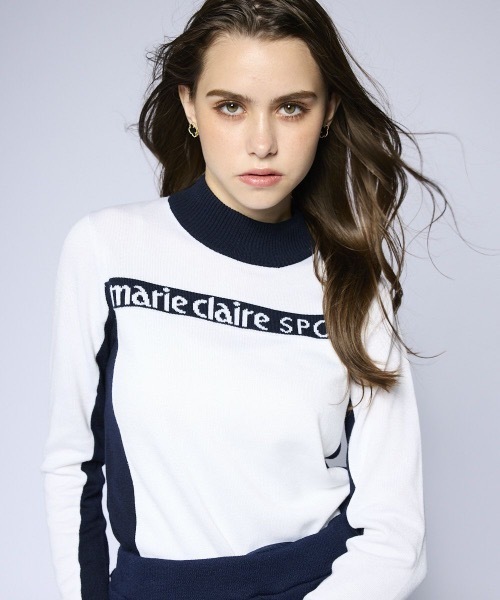 marie claire(マリ・クレール)の「【marie claire:マリ.クレール】レディースセーター ゴルフ(ニット/セーター・レディース・ブラック/ネイビー/ピンク/ホワイト・X-LARGE/MEDIUM/LARGE/XX-LARGE)」の2枚目の写真