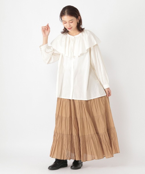 studio CLIP（スタディオクリップ）の「《natural by clip》ラッフルカラーブラウス（シャツ/ブラウス・レディース・キャメル/オフホワイト/ブラック・FREE）」の7枚目の写真