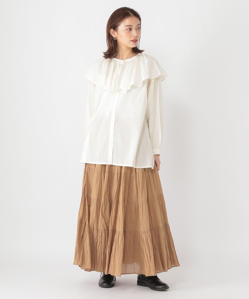 studio CLIP（スタディオクリップ）の「《natural by clip》ラッフルカラーブラウス（シャツ/ブラウス・レディース・キャメル/オフホワイト/ブラック・FREE）」の8枚目の写真