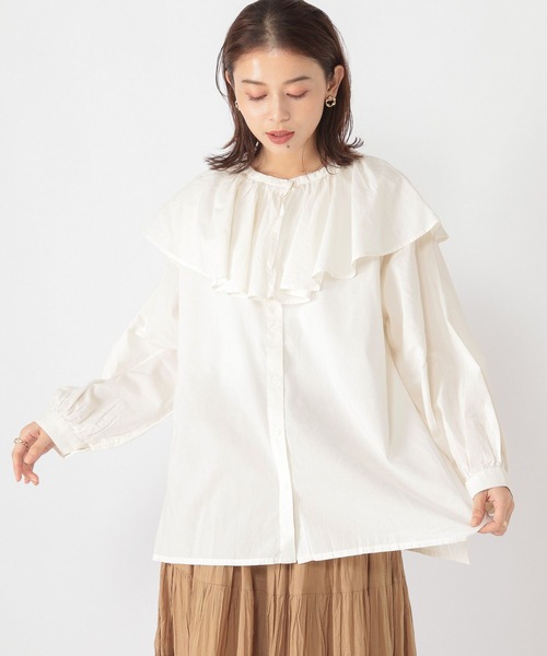studio CLIP（スタディオクリップ）の「《natural by clip》ラッフルカラーブラウス（シャツ/ブラウス・レディース・キャメル/オフホワイト/ブラック・FREE）」の9枚目の写真