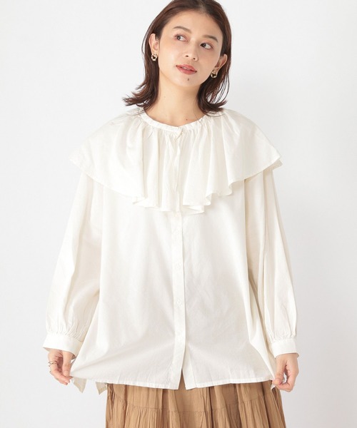 studio CLIP（スタディオクリップ）の「《natural by clip》ラッフルカラーブラウス（シャツ/ブラウス・レディース・キャメル/オフホワイト/ブラック・FREE）」の10枚目の写真