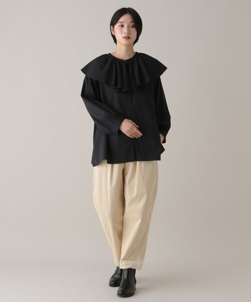 studio CLIP（スタディオクリップ）の「《natural by clip》ラッフルカラーブラウス（シャツ/ブラウス・レディース・キャメル/オフホワイト/ブラック・FREE）」の11枚目の写真
